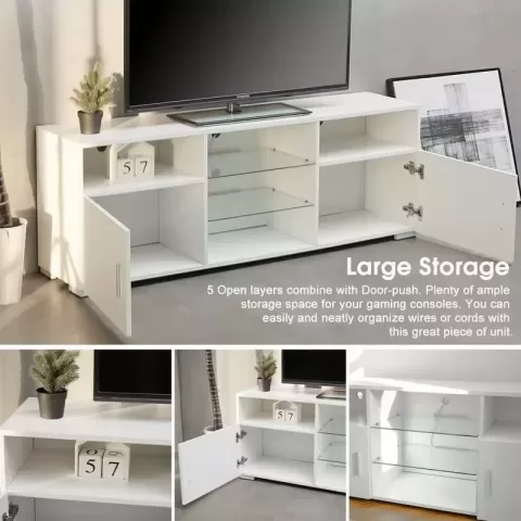TV Stand for 32-60 inch TV, Modern Television Table Center Media Console with Drawer and Led Lights, Matt Entertainment Center
