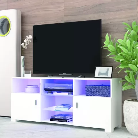 TV Stand for 32-60 inch TV, Modern Television Table Center Media Console with Drawer and Led Lights, Matt Entertainment Center