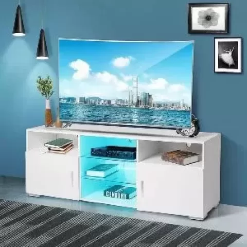 TV Stand for 32-60 inch TV, Modern Television Table Center Media Console with Drawer and Led Lights, Matt Entertainment Center