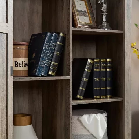Tall Storage Cabinet Sliding Door Storage Country Wood Rustic Farmhouse Pantry Cupboard Sliding Door Kitchen Organizer Furniture Home Drawer Shelves 5