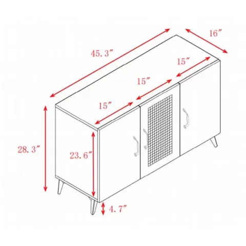 Three Door Cabinet With Natural Rattan Mesh Large Storage Space, Kitchen Storage Cabinet .stable And Durable Structure, Perfect For Living Rooms Or Restaurants 45.3inch 7