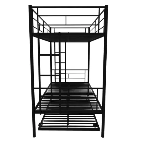 Twin Over Twin Metal Bunk Bed Frame with Trundle（Upgrade reinforcement version）