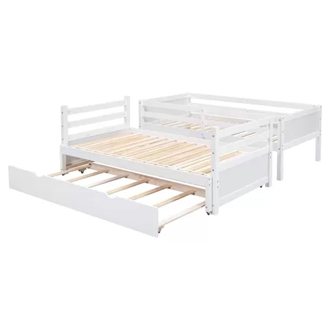 Twin Over Pull Out Bunk Bed With Trundle, White 1