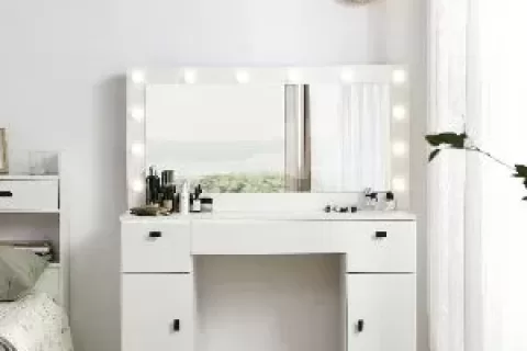 Vanity Table With Lighted Mirror, Vanity Desk With 3 Drawers And Storage Cabinet,3 Color Lighting Modes Adjustable Brightness, White Color