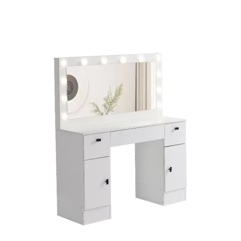Vanity Table With Lighted Mirror, Vanity Desk With 3 Drawers And Storage Cabinet,3 Color Lighting Modes Adjustable Brightness, White Color 3