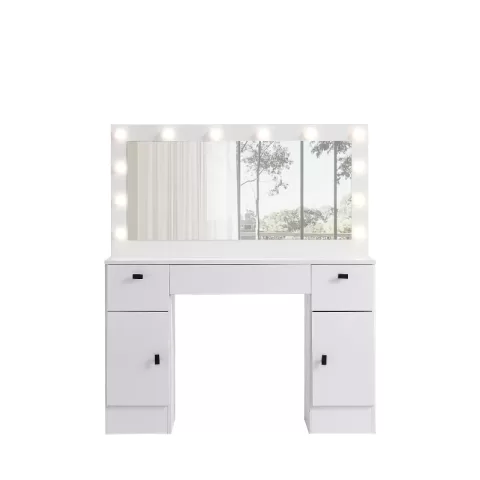 Vanity Table With Lighted Mirror, Vanity Desk With 3 Drawers And Storage Cabinet,3 Color Lighting Modes Adjustable Brightness, White Color 4