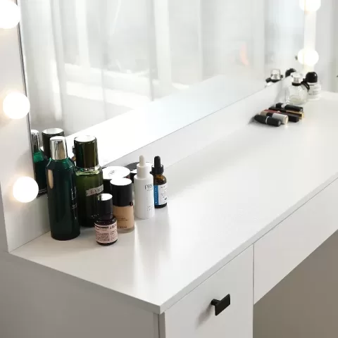 Vanity Table With Lighted Mirror, Vanity Desk With 3 Drawers And Storage Cabinet,3 Color Lighting Modes Adjustable Brightness, White Color 5