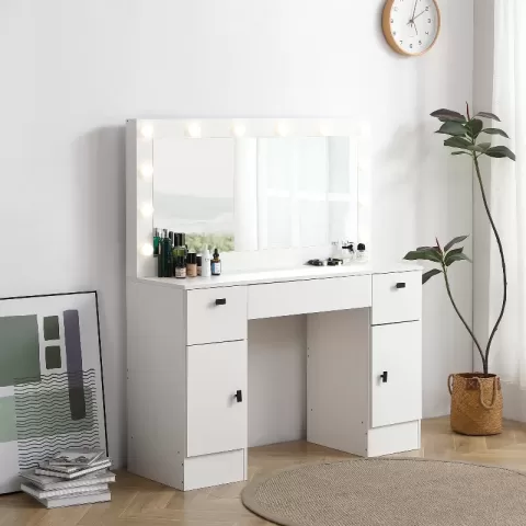 Vanity Table With Lighted Mirror, Vanity Desk With 3 Drawers And Storage Cabinet,3 Color Lighting Modes Adjustable Brightness, White Color 6