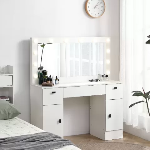 Vanity Table With Lighted Mirror, Vanity Desk With 3 Drawers And Storage Cabinet,3 Color Lighting Modes Adjustable Brightness, White Color 7