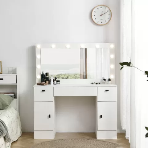 Vanity Table With Lighted Mirror, Vanity Desk With 3 Drawers And Storage Cabinet,3 Color Lighting Modes Adjustable Brightness, White Color 9