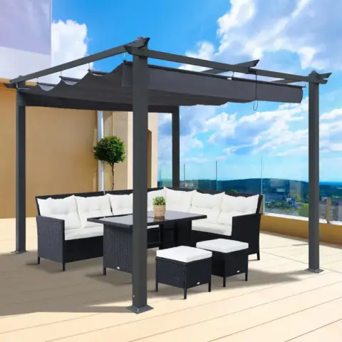 10x10 Ft Outdoor Patio Retractable Pergola With Canopy Sunshelter Pergola For Gardens 10