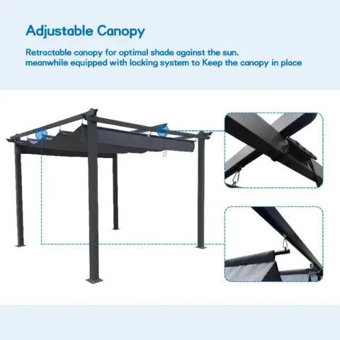10x10 Ft Outdoor Patio Retractable Pergola With Canopy Sunshelter Pergola For Gardens 12