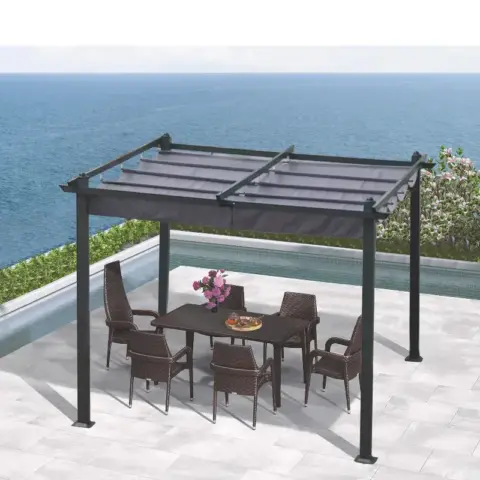 10x10 Ft Outdoor Patio Retractable Pergola With Canopy Sunshelter Pergola For Gardens 9