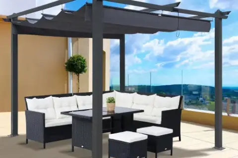 10x10 Ft Outdoor Patio Retractable Pergola With Canopy Sunshelter Pergola For Gardens
