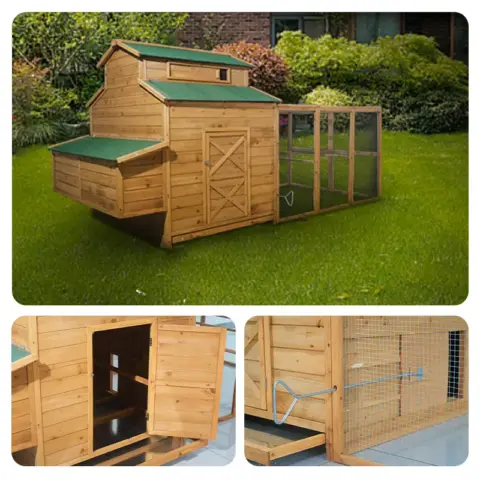113inches Super large chicken pet coop, Cunninghamia lanceolata, outdoor rabbit coop, rain insulation roof, egg box, leakproof tractor tray and ramp