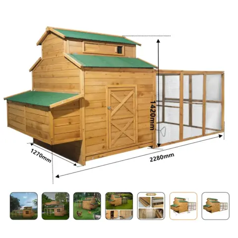 113inches Super large chicken pet coop, Cunninghamia lanceolata, outdoor rabbit coop, rain insulation roof, egg box, leakproof tractor tray and ramp