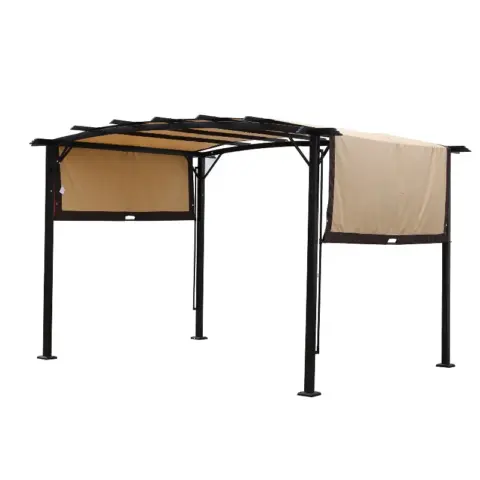 12 x 9 Ft Outdoor Pergola Patio Gazebo,Retractable Shade Canopy,Steel Frame Grape Gazebo,Sunshelter Pergola for Gardens,Terraces