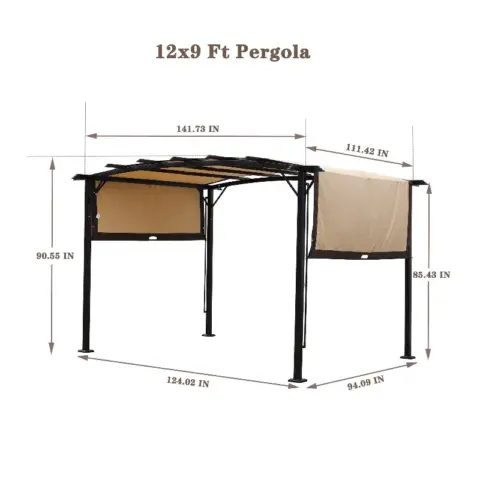 12 x 9 Ft Outdoor Pergola Patio Gazebo,Retractable Shade Canopy,Steel Frame Grape Gazebo,Sunshelter Pergola for Gardens,Terraces