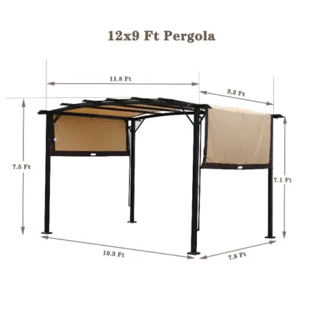 12 x 9 Ft Outdoor Pergola Patio Gazebo,Retractable Shade Canopy,Steel Frame Grape Gazebo,Sunshelter Pergola for Gardens,Terraces