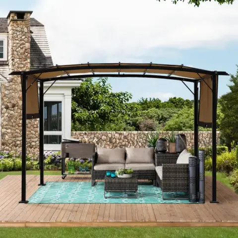 12 x 9 Ft Outdoor Pergola Patio Gazebo,Retractable Shade Canopy,Steel Frame Grape Gazebo,Sunshelter Pergola for Gardens,Terraces