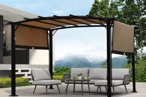 12 X 9 Ft Outdoor Pergola Patio Gazebo,retractable Shade Canopy,steel Frame Grape Gazebo,sunshelter Pergola For Gardens