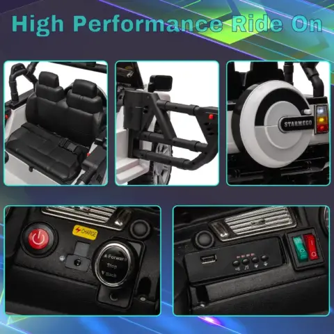 12v7a 30w2 Four Wheel Drive Leather Seat One Button Start,forward And Backward, High And Low Speed,seat Belt Four Wheel Absorber Kids Car 6