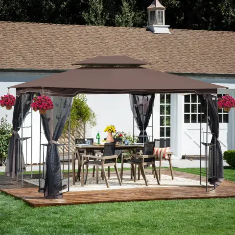 13x10 Outdoor Patio Gazebo Canopy Tent With Ventilated Double Roof And Mosquito Net(detachable Mesh Screen On All Sides),suitable For Lawn 18