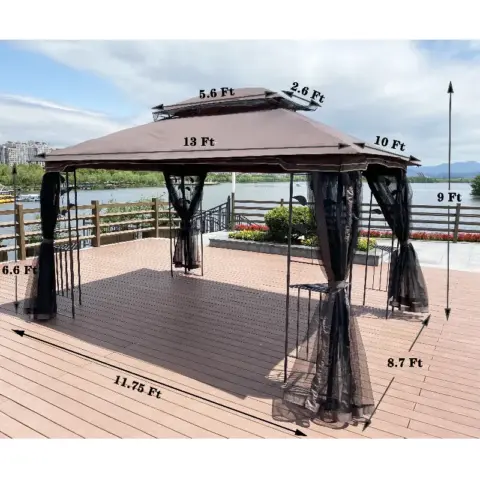 13x10 Outdoor Patio Gazebo Canopy Tent With Ventilated Double Roof And Mosquito Net(detachable Mesh Screen On All Sides),suitable For Lawn 3