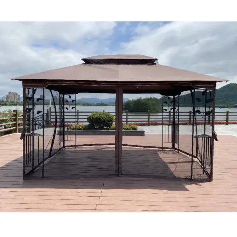 13x10 Outdoor Patio Gazebo Canopy Tent With Ventilated Double Roof And Mosquito Net(detachable Mesh Screen On All Sides),suitable For Lawn 8