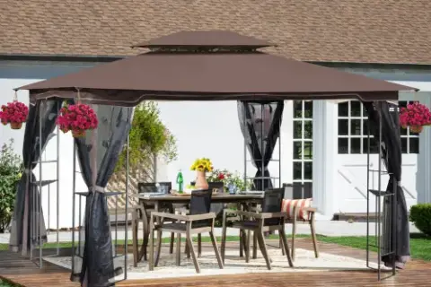 13x10 Outdoor Patio Gazebo Canopy Tent With Ventilated Double Roof And Mosquito Net(detachable Mesh Screen On All Sides),suitable For Lawn