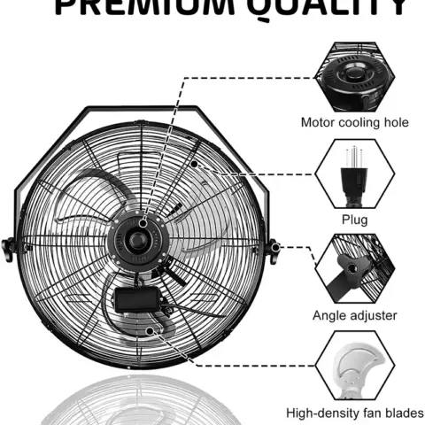 18 Inch Industrial Wall Mount Fan, 3 Speed Commercial Ventilation Metal Fan for Warehouse, Greenhouse, Workshop, Patio, Factory and Basement