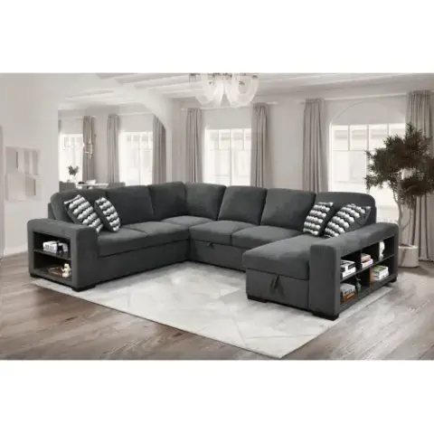 125'' Modern U Shaped 7 Seat Sectional Sofa Couch with Cabinet,Sofa Bed with Storage Chaise-Pull Out Couch Bed for Living Room