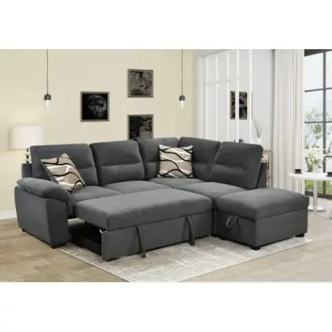 95'' Sectional Sofa with Ultra Soft Back Cushion,Sleeper Sectional Sofa with Pull Out Couch Bed and Storage Ottoman