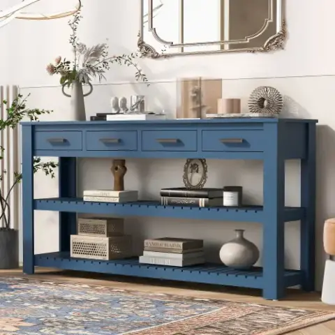 Stylish Entryway Console Table with 4 Drawers and 2 Shelves, Suitable for Entryways, Living Rooms