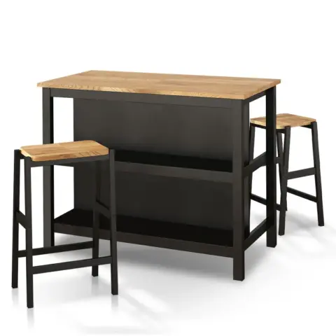 3 Pcs Dining Table Set Rustic Retro Breakfast Table Dining Stools Rubberwood For 2 With Two Open Shelves For Small Space Kitchen Dining Room 11