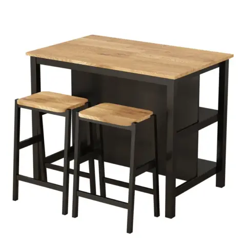 3 Pcs Dining Table Set Rustic Retro Breakfast Table Dining Stools Rubberwood For 2 With Two Open Shelves For Small Space Kitchen Dining Room 7