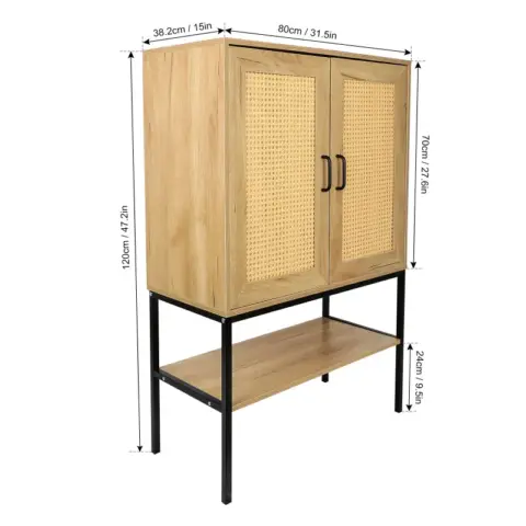 31.5 Inch Wide 2 Rattan Doors Free Standing Sideboard Storage Cabinet With One Open Bottom Shelf For Kitchen Dinning Room Living Room, Natural Color 10