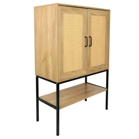 31.5 Inch Wide 2 Rattan Doors Free Standing Sideboard Storage Cabinet With One Open Bottom Shelf For Kitchen Dinning Room Living Room, Natural Color 2