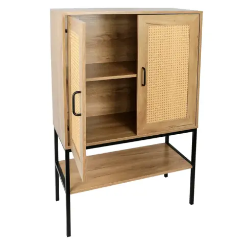 31.5 Inch Wide 2 Rattan Doors Free Standing Sideboard Storage Cabinet With One Open Bottom Shelf For Kitchen Dinning Room Living Room, Natural Color 6