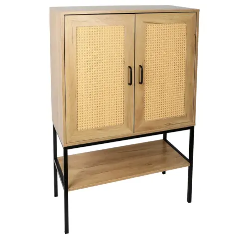 31.5 Inch Wide 2 Rattan Doors Free Standing Sideboard Storage Cabinet With One Open Bottom Shelf For Kitchen Dinning Room Living Room, Natural Color 8