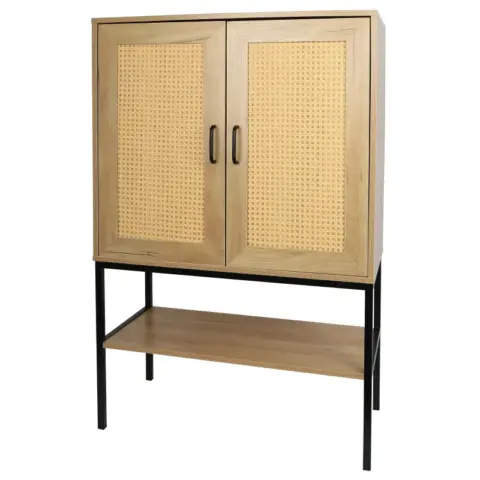 31.5 Inch Wide 2 Rattan Doors Free Standing Sideboard Storage Cabinet With One Open Bottom Shelf For Kitchen Dinning Room Living Room, Natural Color 9