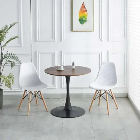 31.5black And Walnut Tulip Table Mid Century Dining Table For 2 4 People With Round Mdf Table Top, Pedestal Dining Table, End Table Leisure Coffee Table 2