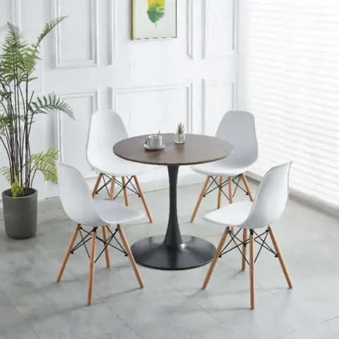 31.5black And Walnut Tulip Table Mid Century Dining Table For 2 4 People With Round Mdf Table Top, Pedestal Dining Table, End Table Leisure Coffee Table 4