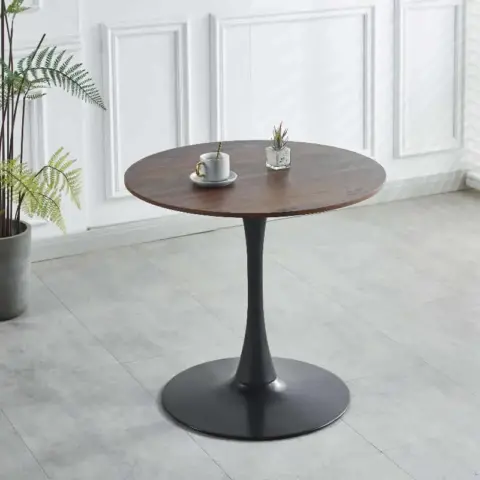 31.5black And Walnut Tulip Table Mid Century Dining Table For 2 4 People With Round Mdf Table Top, Pedestal Dining Table, End Table Leisure Coffee Table 6