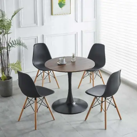 31.5black And Walnut Tulip Table Mid Century Dining Table For 2 4 People With Round Mdf Table Top, Pedestal Dining Table, End Table Leisure Coffee Table 8