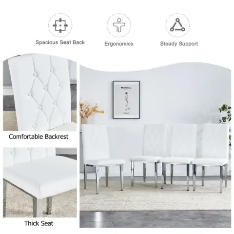 4 Piece Dining Chair Set, Modern Style Kitchen Soft Cushion High Backrest, With Embedded Buttons, Metal Leg Office Chair, Suitable For Restaurants 10
