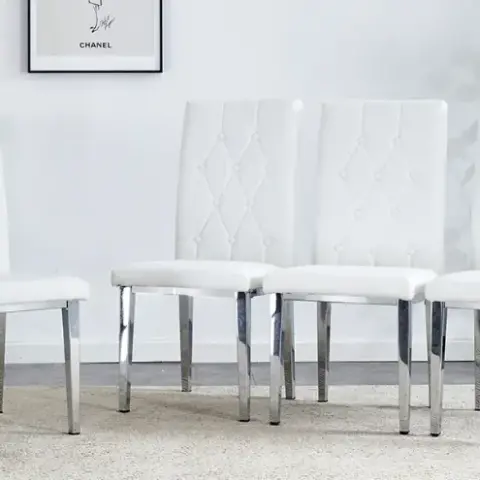 4 Piece Dining Chair Set, Modern Style Kitchen Soft Cushion High Backrest, With Embedded Buttons, Metal Leg Office Chair, Suitable For Restaurants 12