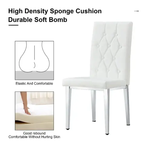 4 Piece Dining Chair Set, Modern Style Kitchen Soft Cushion High Backrest, With Embedded Buttons, Metal Leg Office Chair, Suitable For Restaurants 16