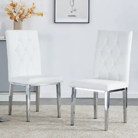 4 Piece Dining Chair Set, Modern Style Kitchen Soft Cushion High Backrest, With Embedded Buttons, Metal Leg Office Chair, Suitable For Restaurants 20