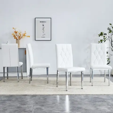 4 Piece Dining Chair Set, Modern Style Kitchen Soft Cushion High Backrest, With Embedded Buttons, Metal Leg Office Chair, Suitable For Restaurants 22